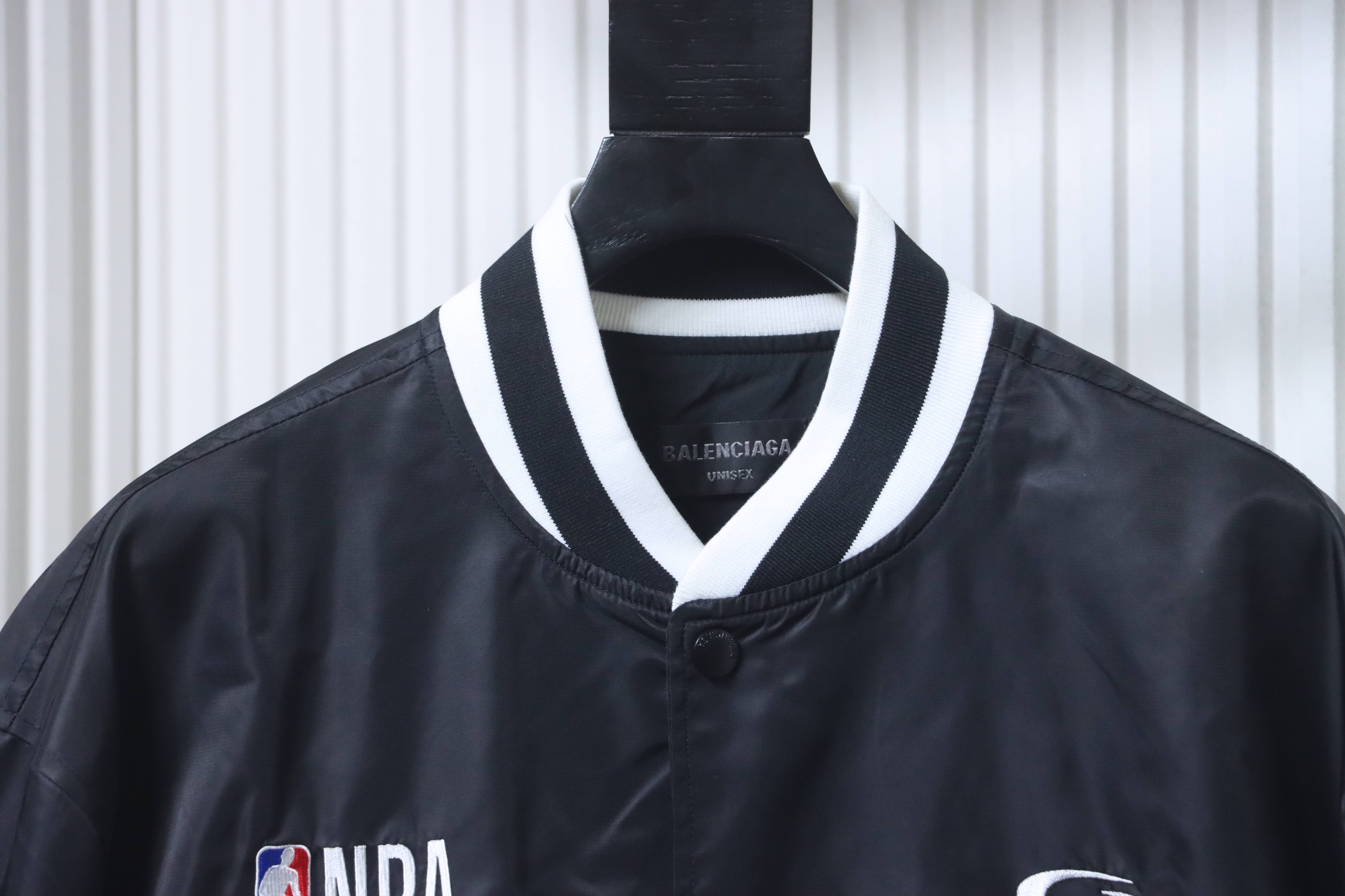 Balenciaga Black 26SS NBA Collaboration Embroidered Baseball Flight Jacket h270