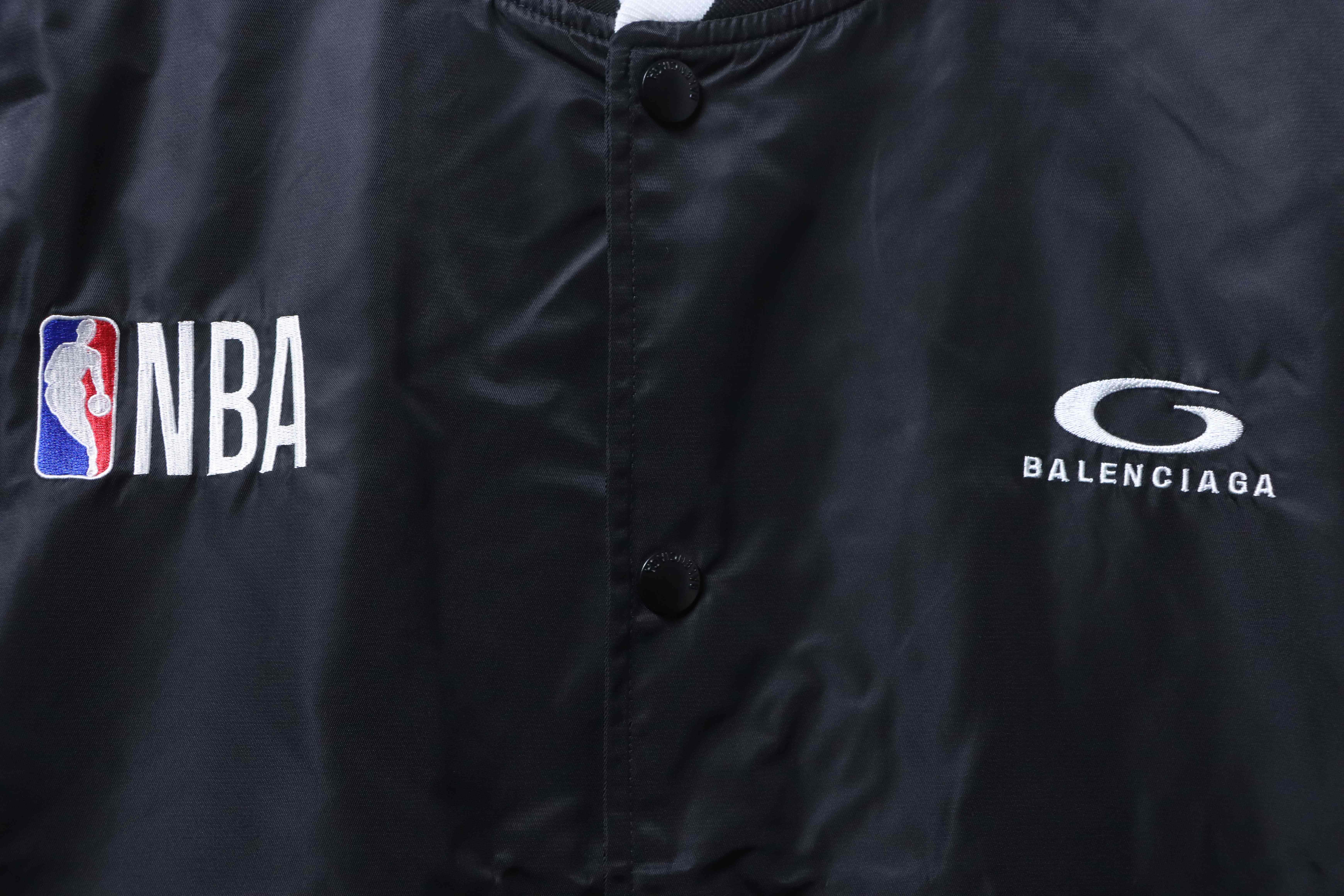 Balenciaga Black 26SS NBA Collaboration Embroidered Baseball Flight Jacket h270