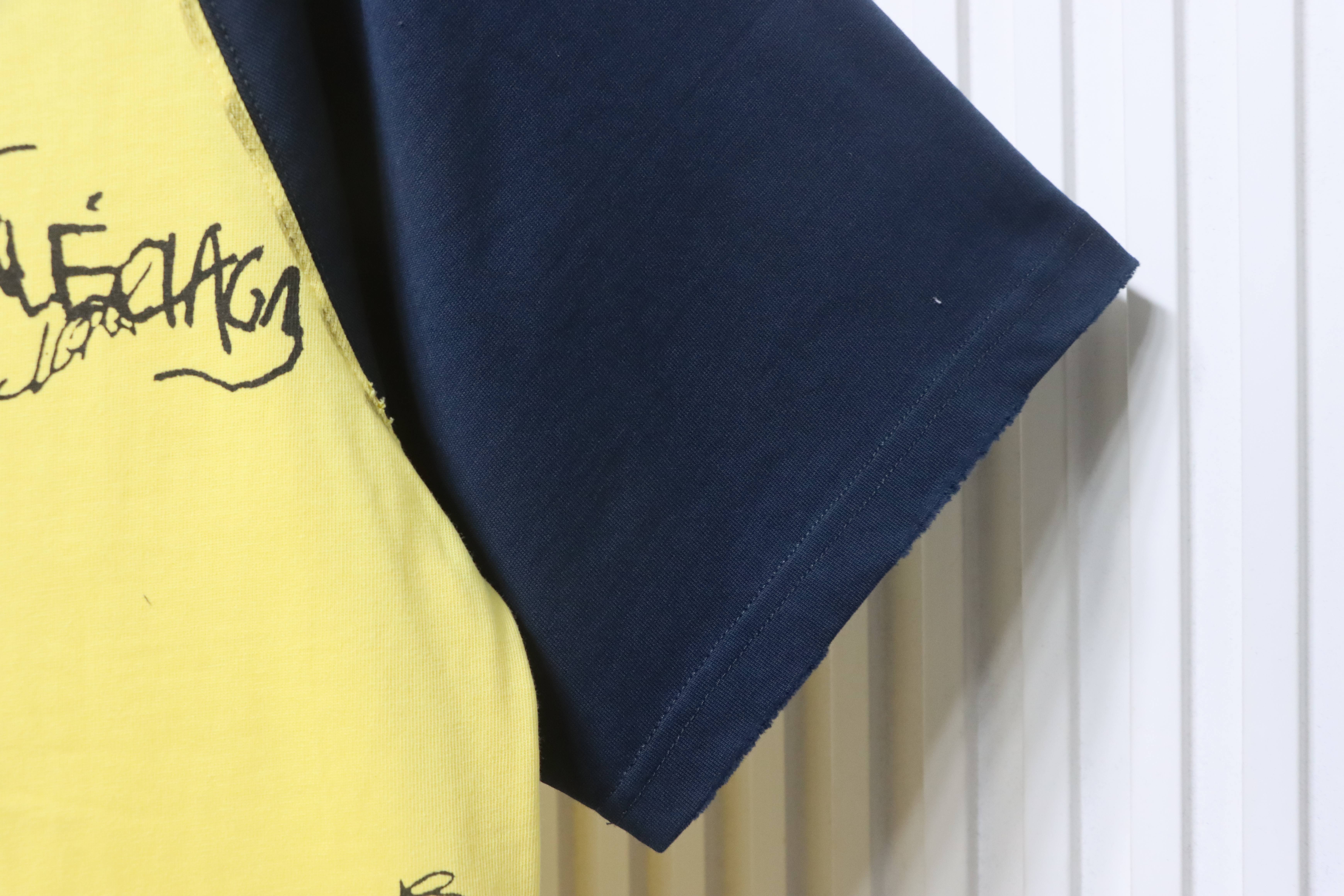 Balenciaga Yellow 26SS Signature Letter Printed Spliced T-shirt h160