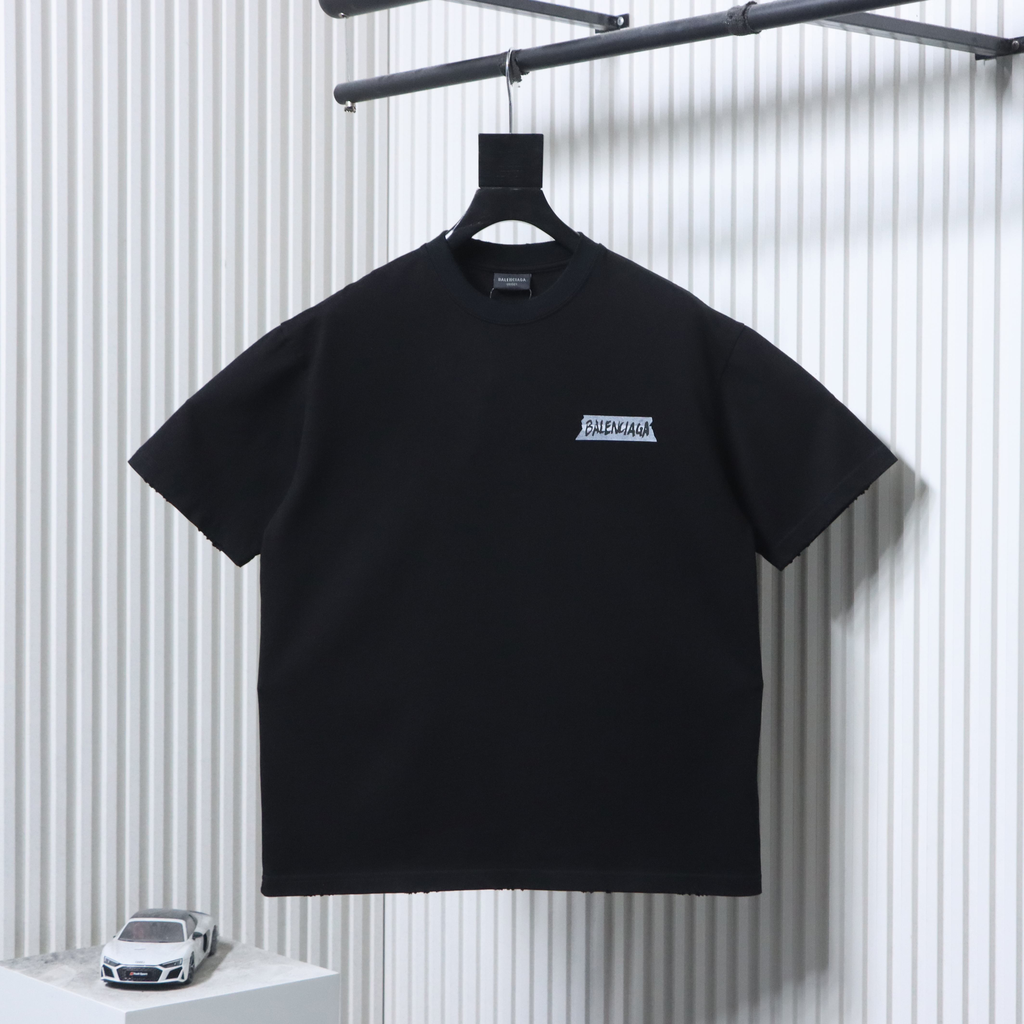 Balenciaga Black Back Tape Letter Printed Washed Distressed T-shirt h150