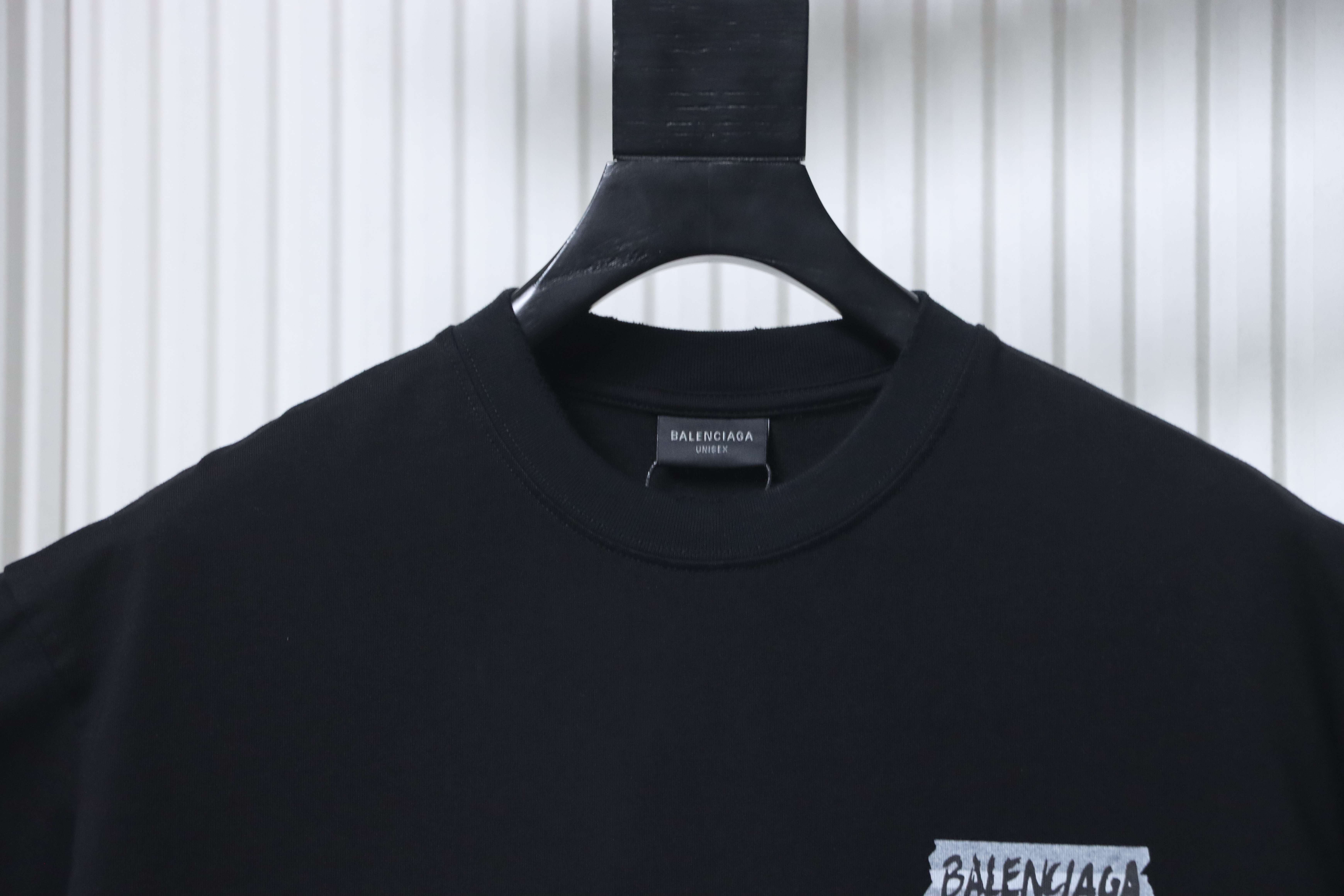Balenciaga Black Back Tape Letter Printed Washed Distressed T-shirt h150