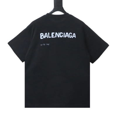 Balenciaga Black Blurred Letter Front and Back Printed T-shirt h130 01