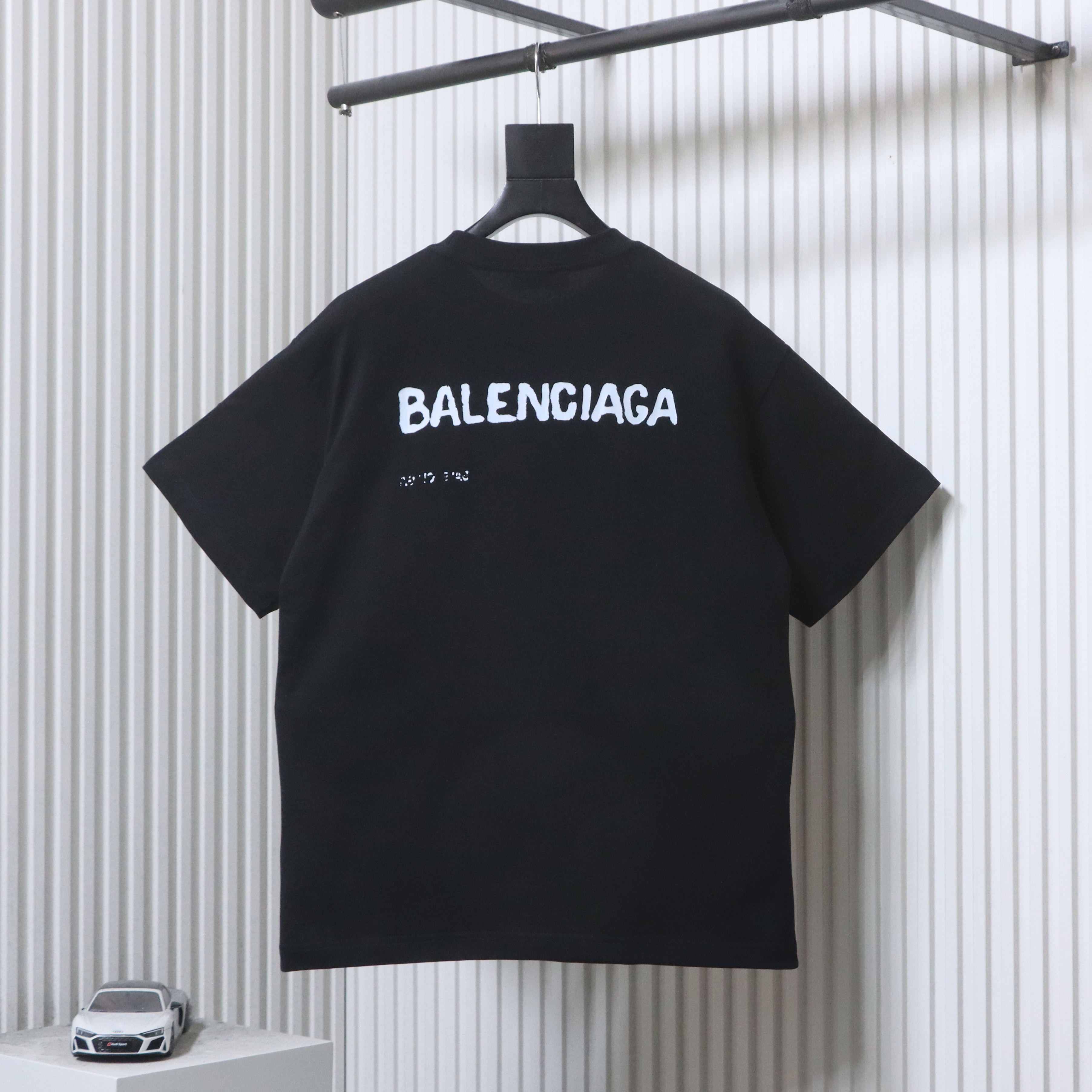 Balenciaga Black Blurred Letter Front and Back Printed T-shirt h130
