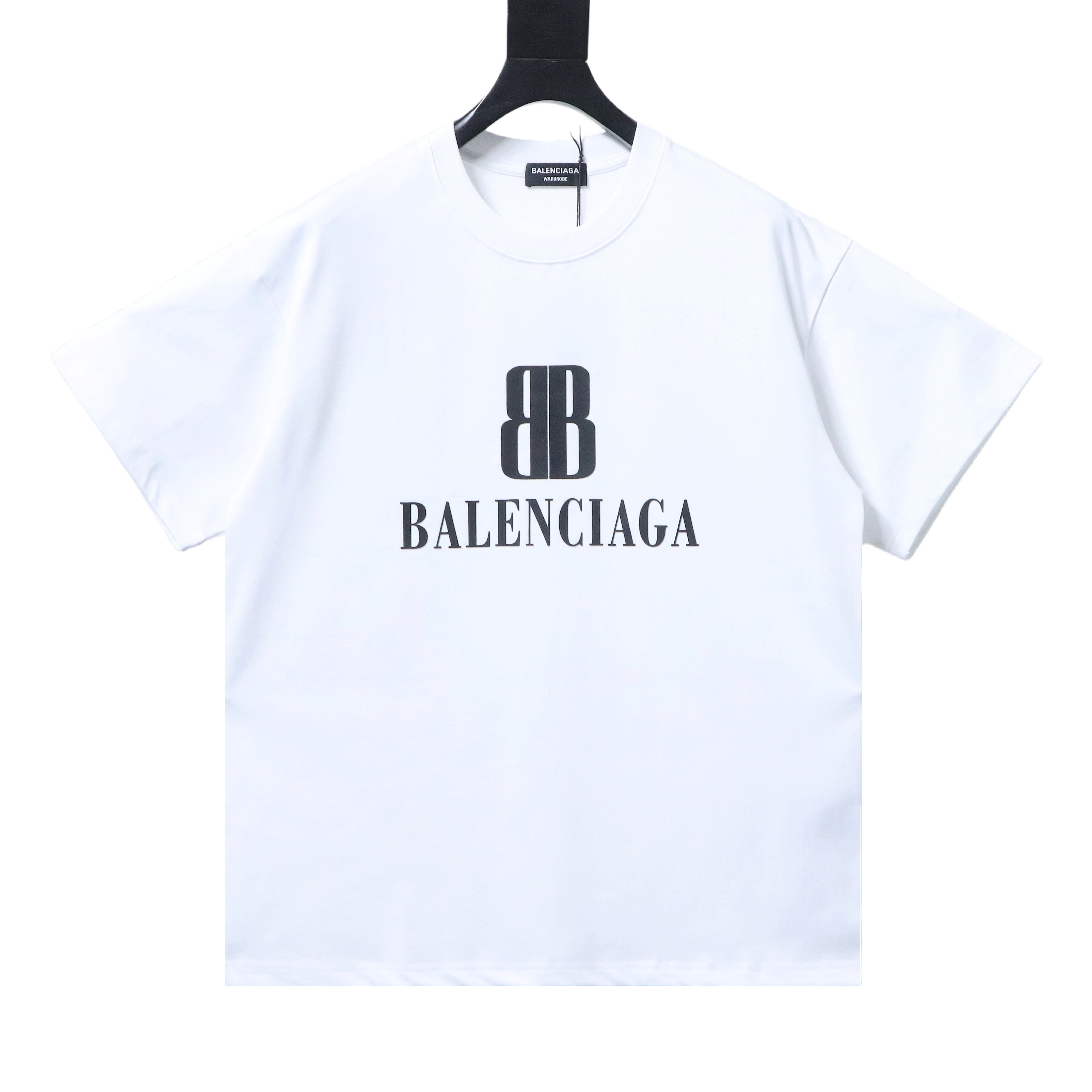Balenciaga White Double-B Letter Printed Crewneck T-shirt h140