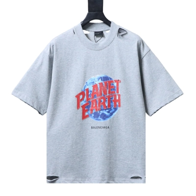 Balenciaga Grey Earth Printed Distressed T-shirt h140 01