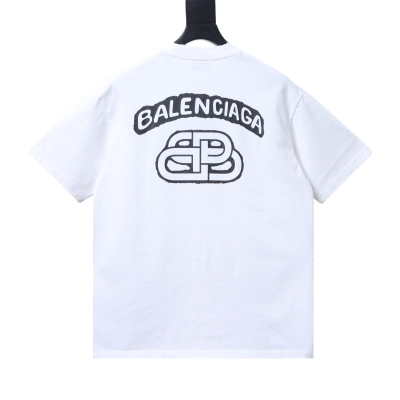 Balenciaga White Lock Buckle Letter Graffiti Printed Distressed T-shirt h150 01