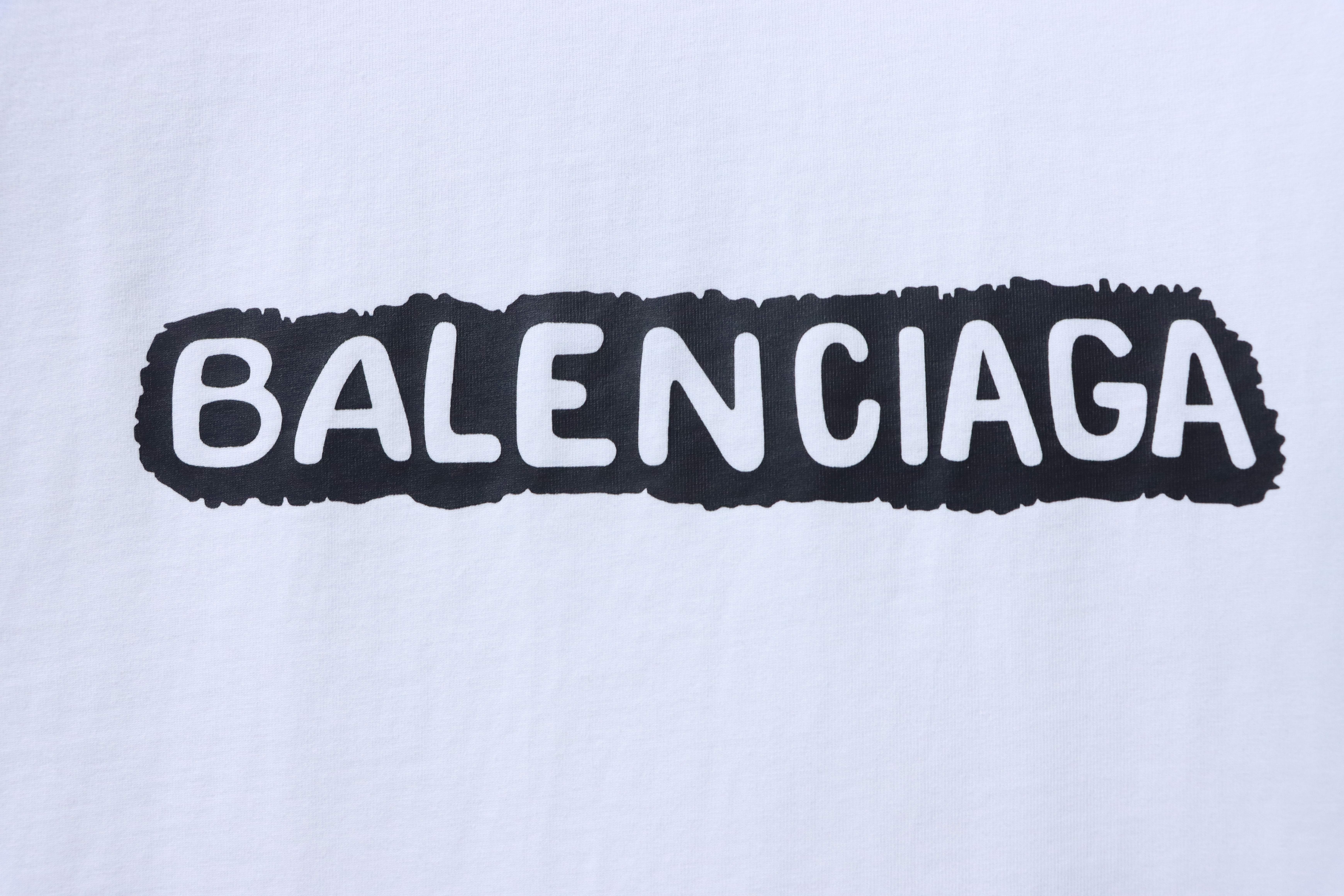 Balenciaga White Lock Buckle Letter Graffiti Printed Distressed T-shirt h150