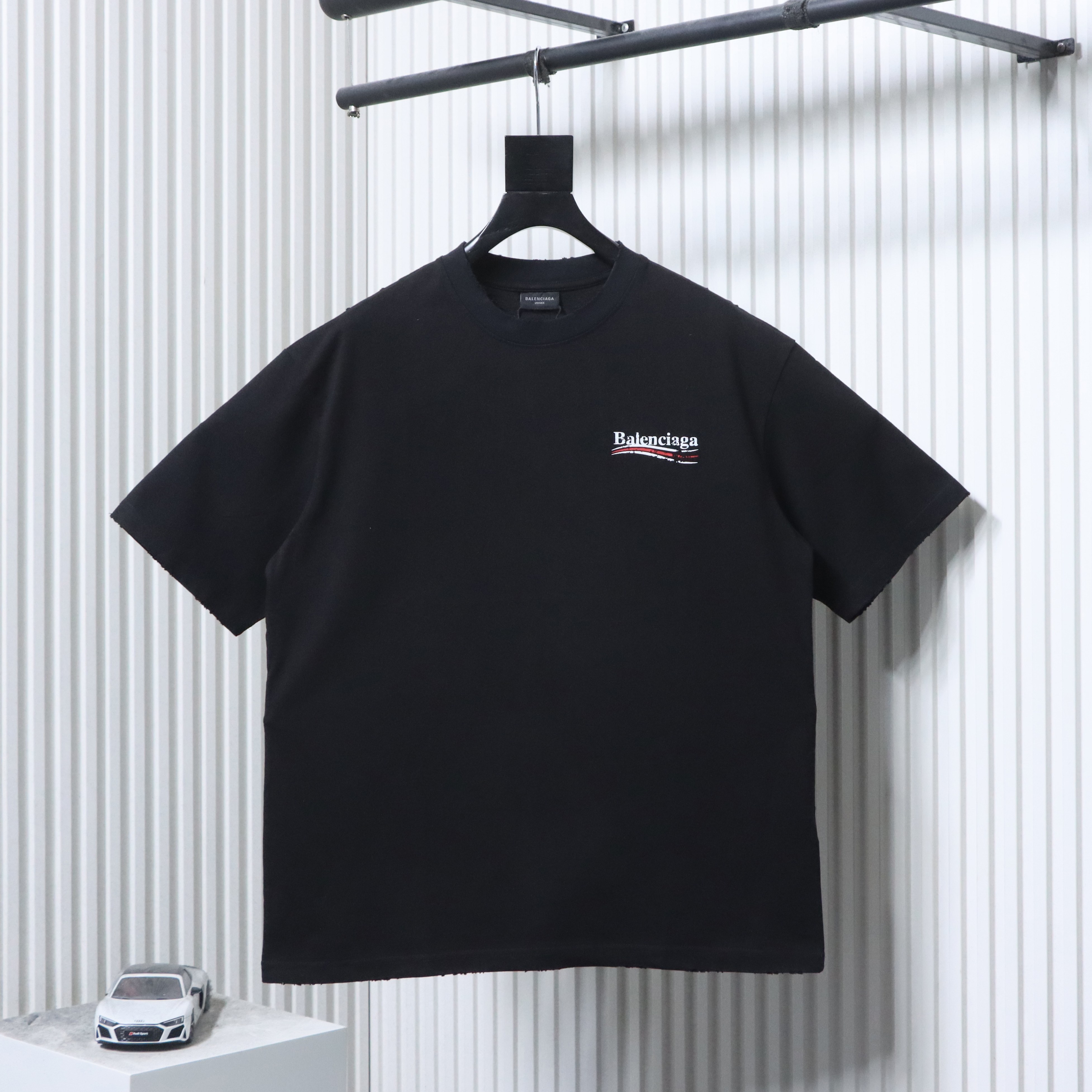 Balenciaga Black Mottled Coke Printed Washed Distressed T-shirt h140