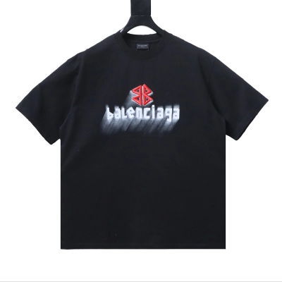 Balenciaga Black 25SS Double-B Embroidered 3D Shadow Inkjet Logo Distressed T-shirt h140 01