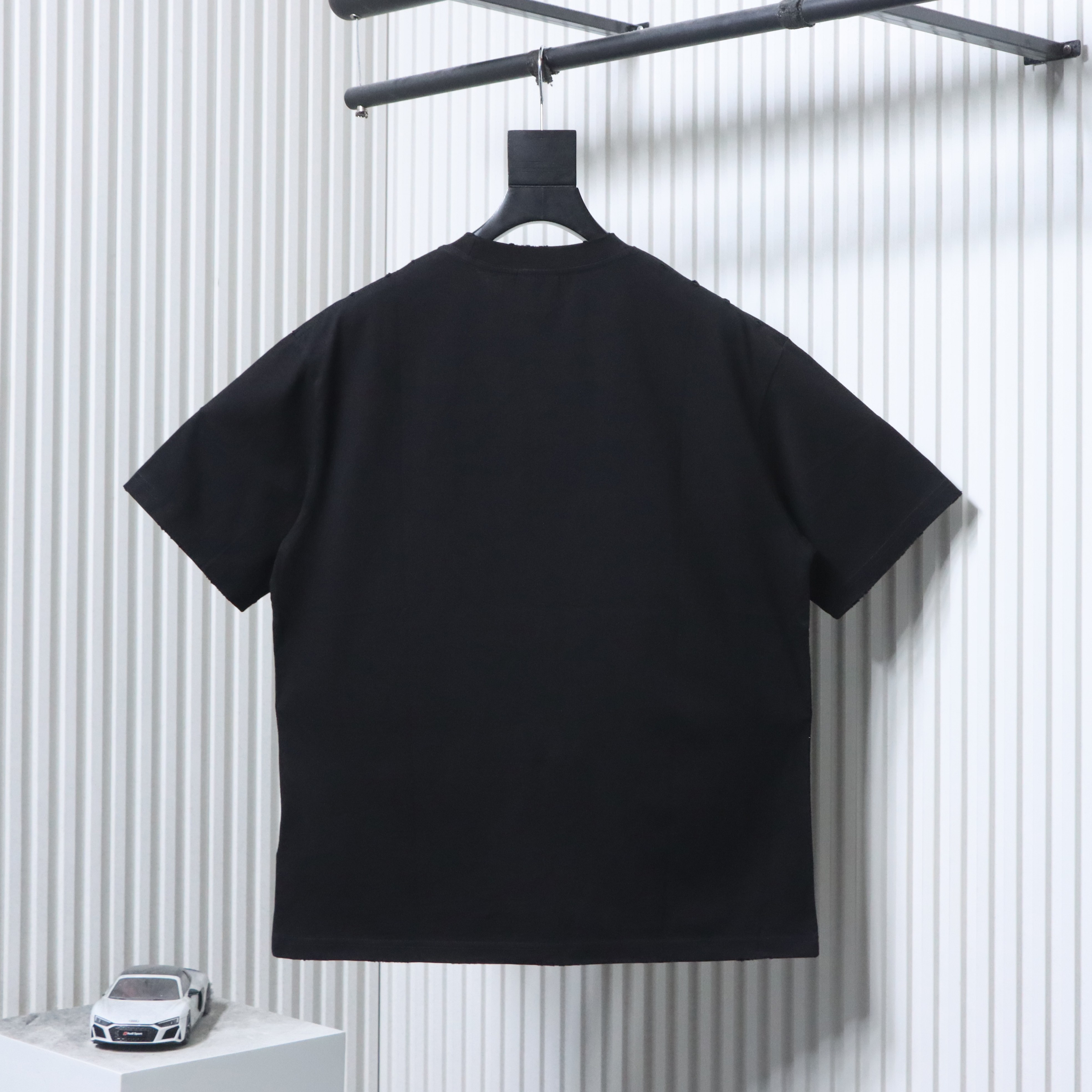 Balenciaga Black 25SS Double-B Embroidered 3D Shadow Inkjet Logo Distressed T-shirt h140