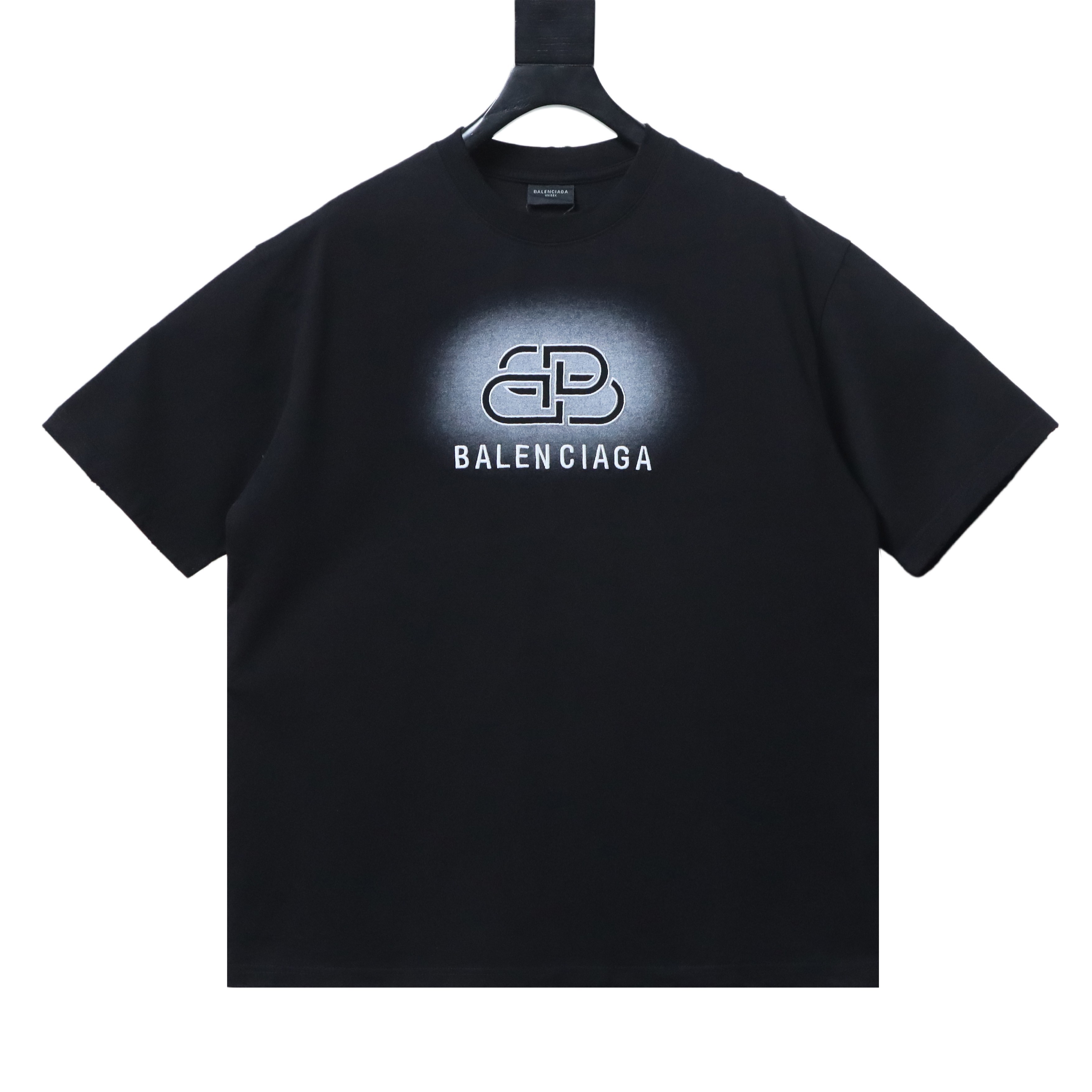 Balenciaga Black 25SS Lock Buckle Letter Embroidered Ink Distressed T-shirt h140