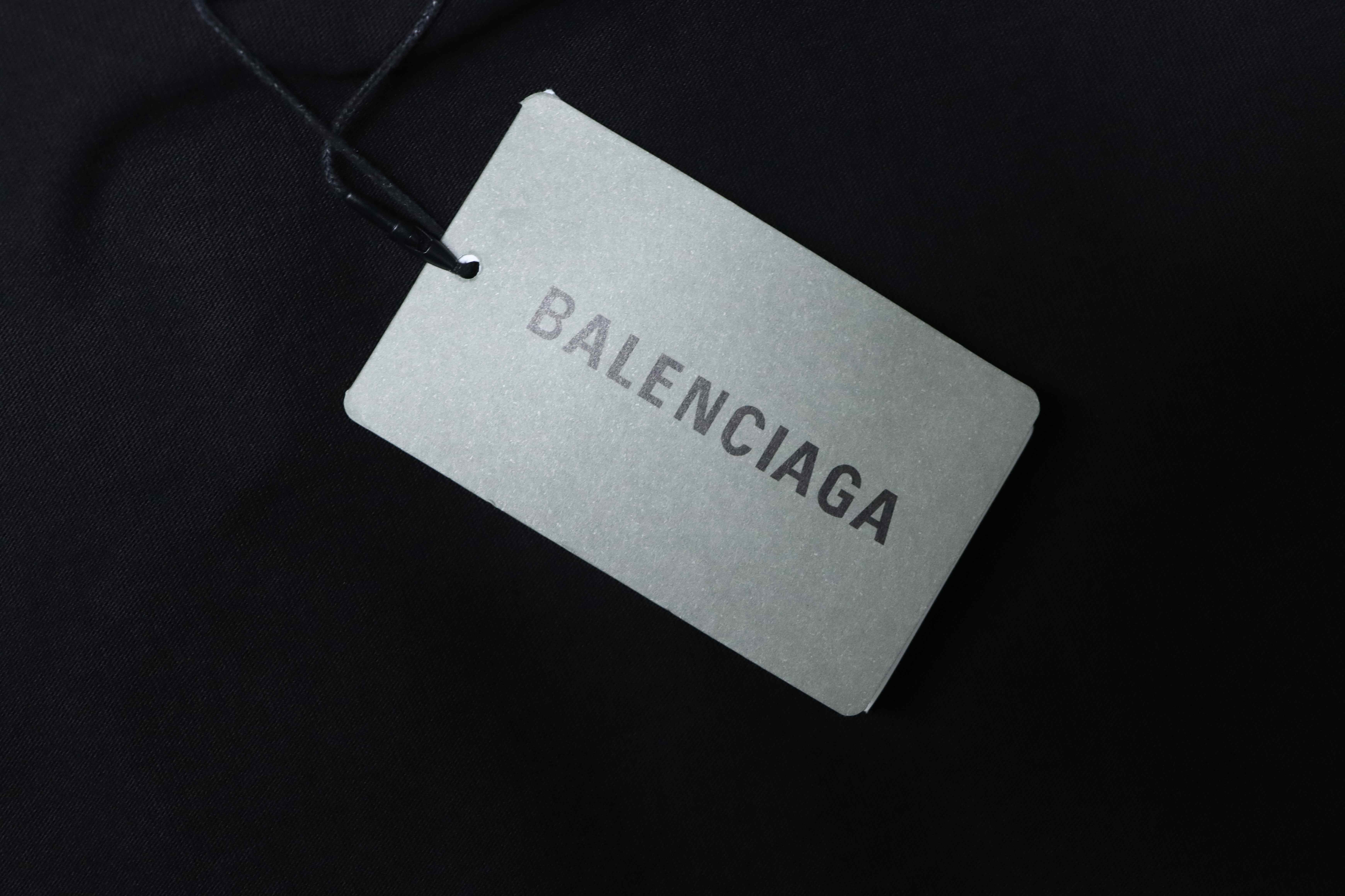 Balenciaga Black 25SS Lock Buckle Letter Embroidered Ink Distressed T-shirt h140