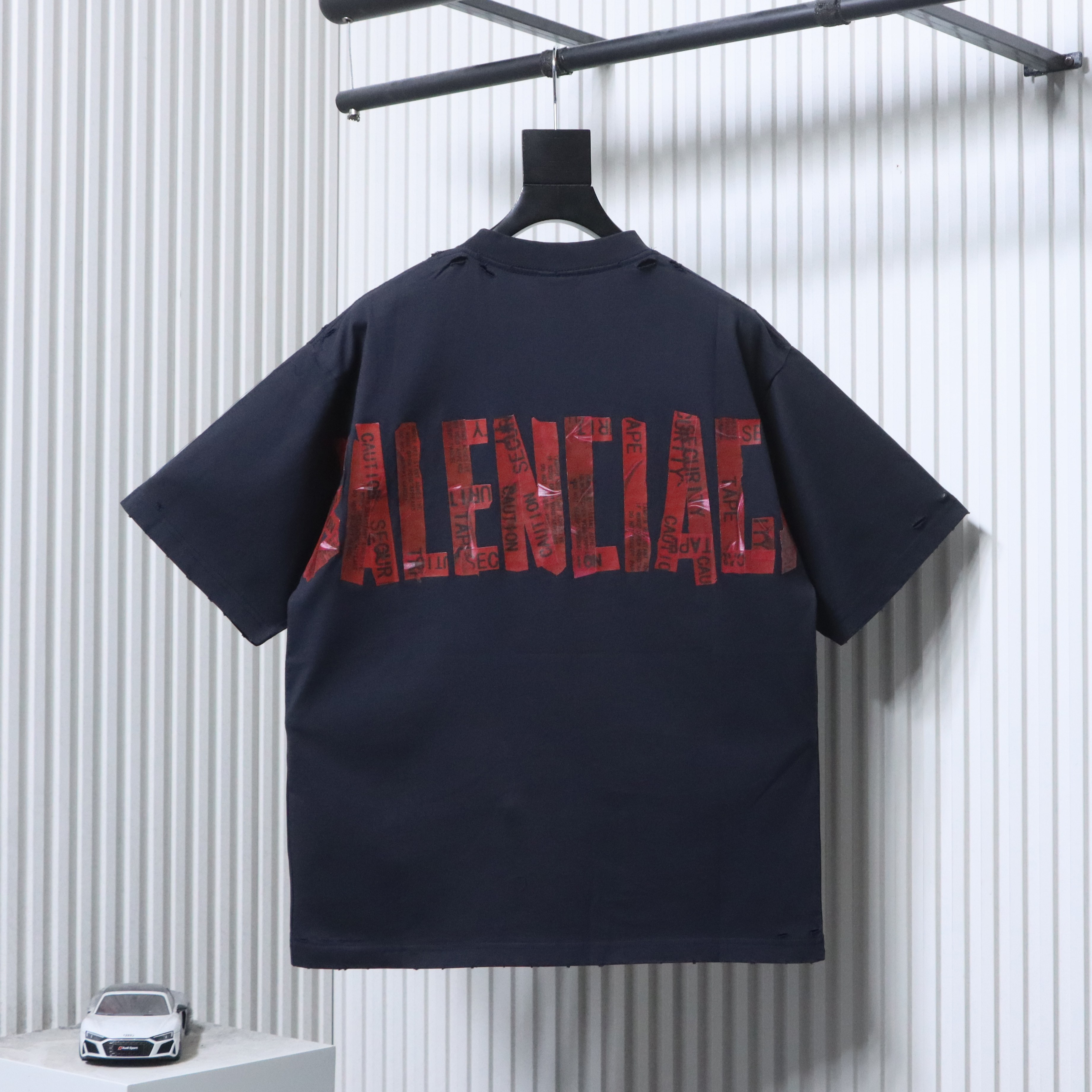 Balenciaga Black 25SS Red Masking Tape Letter Tape T-shirt h190