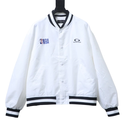 Balenciaga White 26SS NBA Collaboration Embroidered Baseball Flight Jacket h270 01