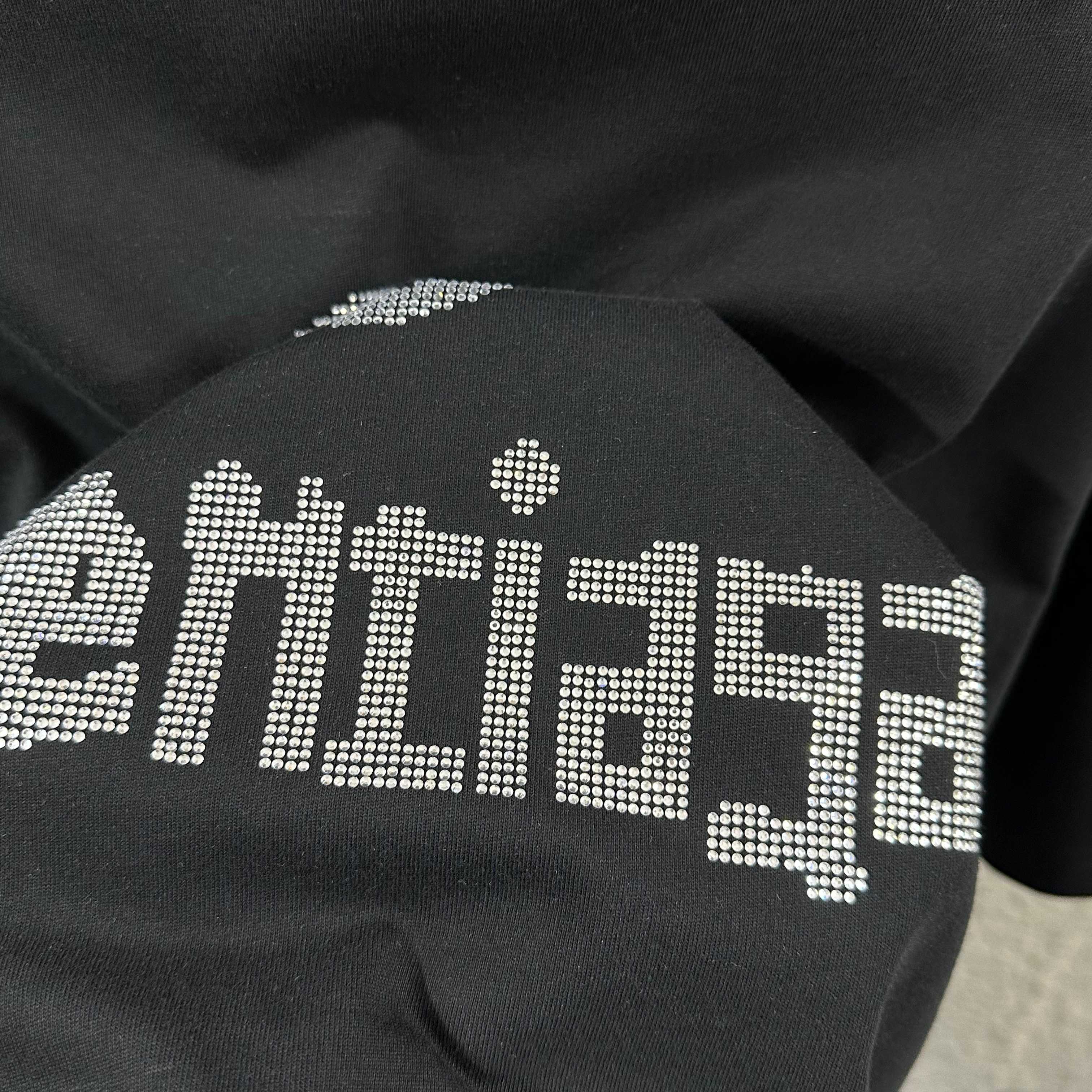 Balenciaga Black 26SS Spring/Summer New Classic 3D Rhinestone Custom Double-Yarn T-shirt H140