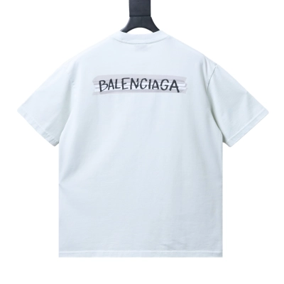 Balenciaga White Back Tape Letter Printed Washed Distressed T-shirt h150 01