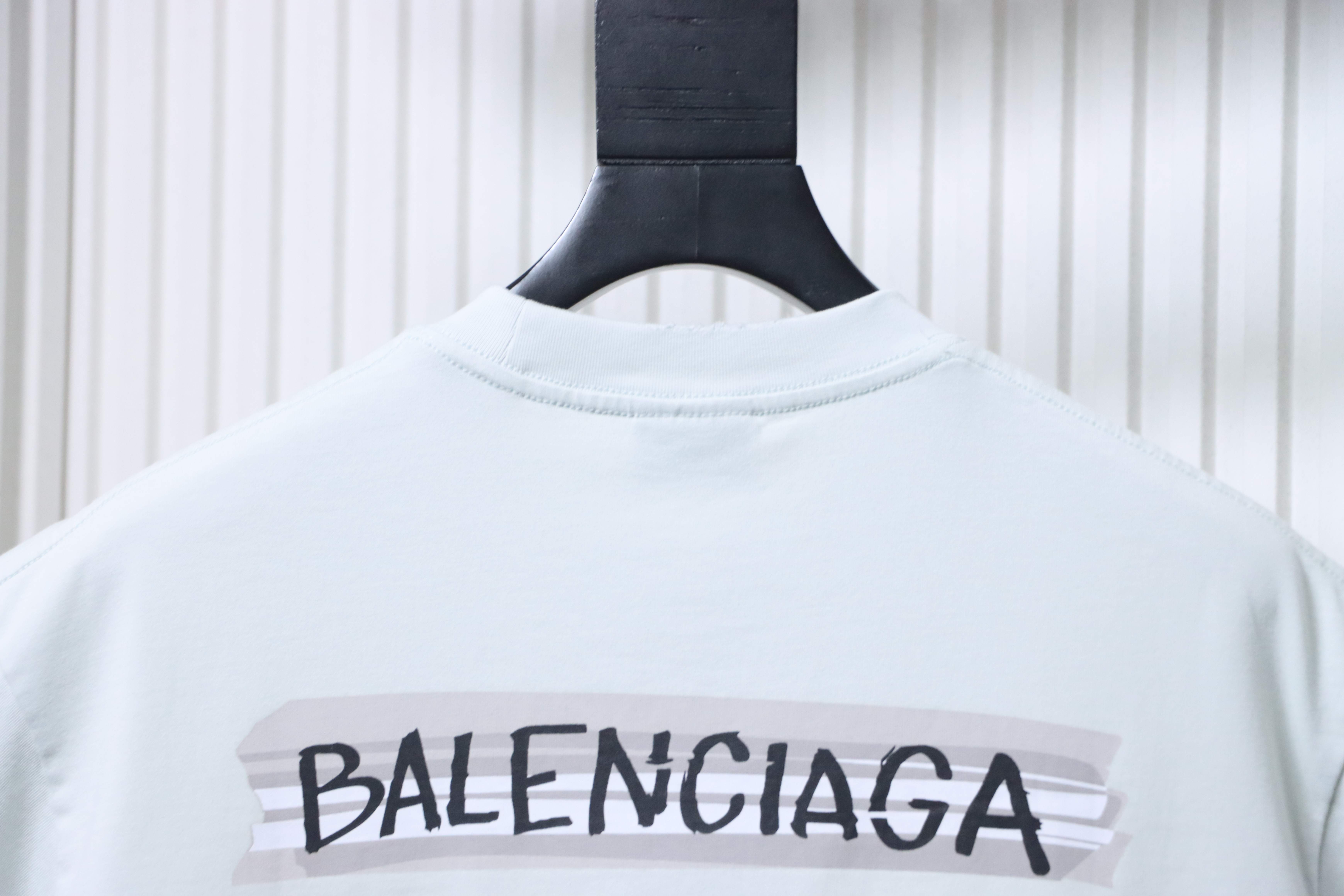 Balenciaga White Back Tape Letter Printed Washed Distressed T-shirt h150