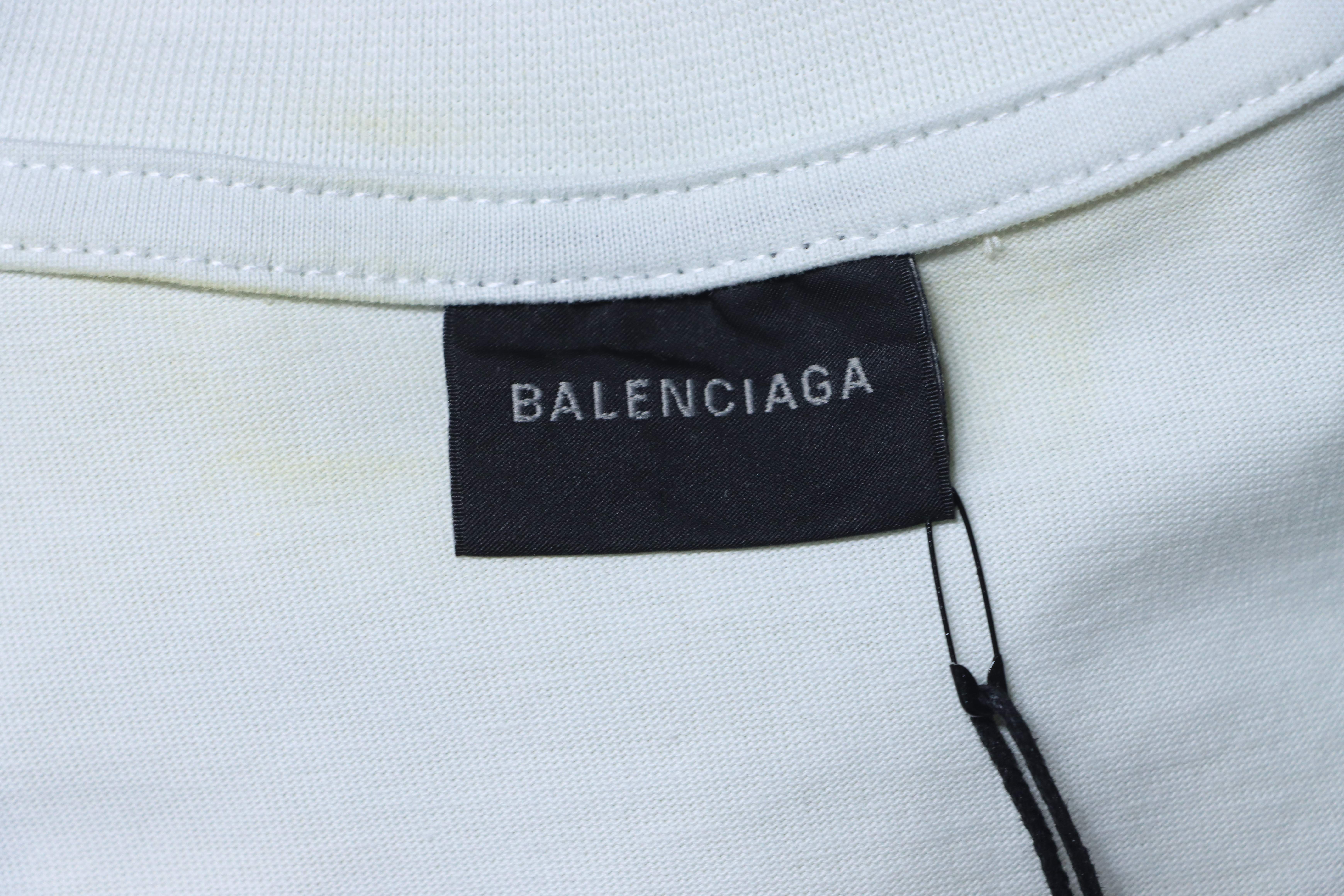 Balenciaga White Front and Back Double-B Vintage Cement Hand-Drawn Bitcoin T-shirt h190