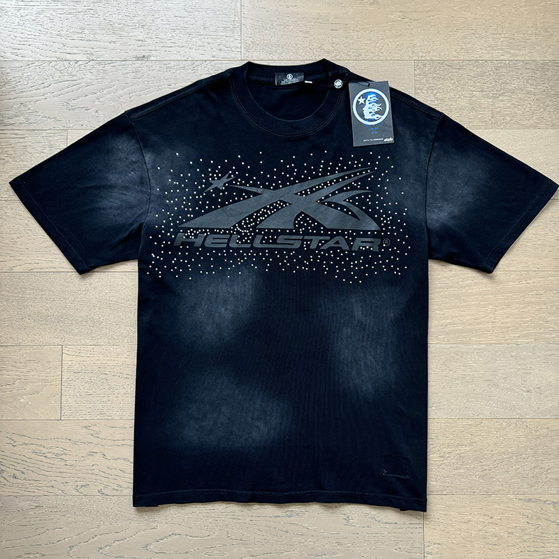 Hellstar Washed Black and Rhinestones T-Shirt 6767 P140