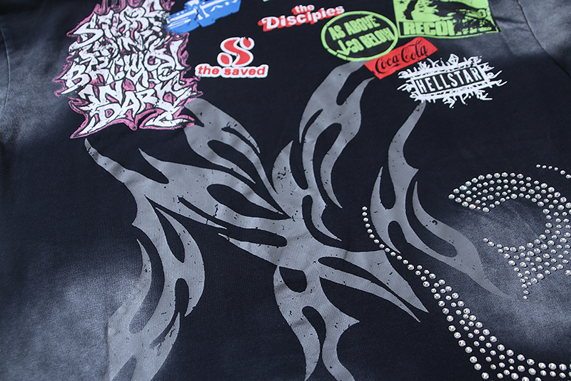 Hellstar Washed Black and Rhinestones T-Shirt 6783 P140