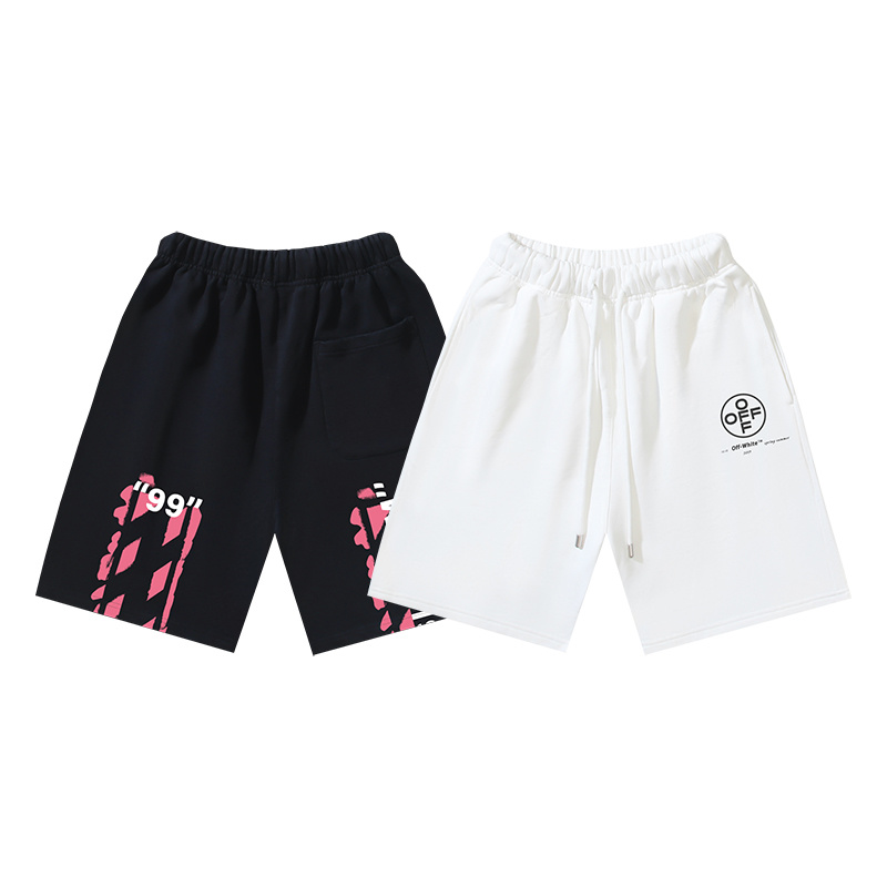 Off-White 99 Number Pink Diagonal Stripe Graffiti Heavyweight Shorts 1018