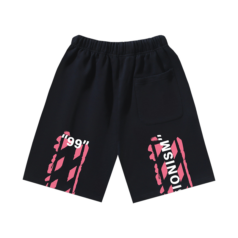 Off-White 99 Number Pink Diagonal Stripe Graffiti Heavyweight Shorts 1018