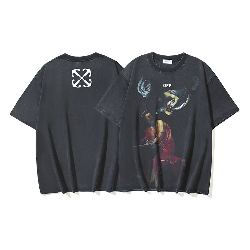 Off-White Angel Red Old Man Religious Arrow Washed Heavyweight T-Shirt H120 1200