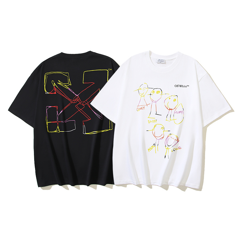 Off-White Colorful Painting Cartoon Figure Heavyweight T-Shirt H110 1180