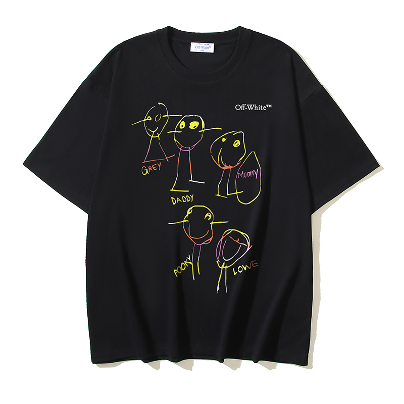 Off-White Colorful Painting Cartoon Figure Heavyweight T-Shirt H110 1180