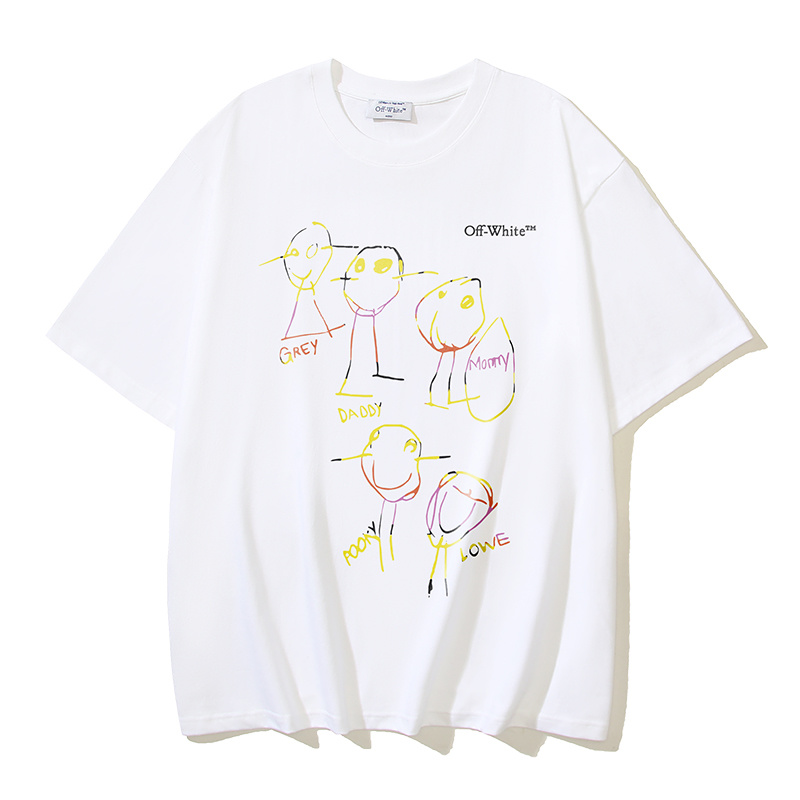 Off-White Colorful Painting Cartoon Figure Heavyweight T-Shirt H110 1180