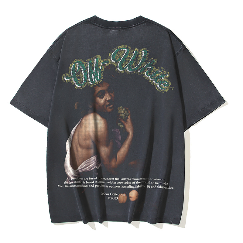 Off-White Digit Bacchus Portrait Grape Washed Heavyweight T-Shirt White H120 1191