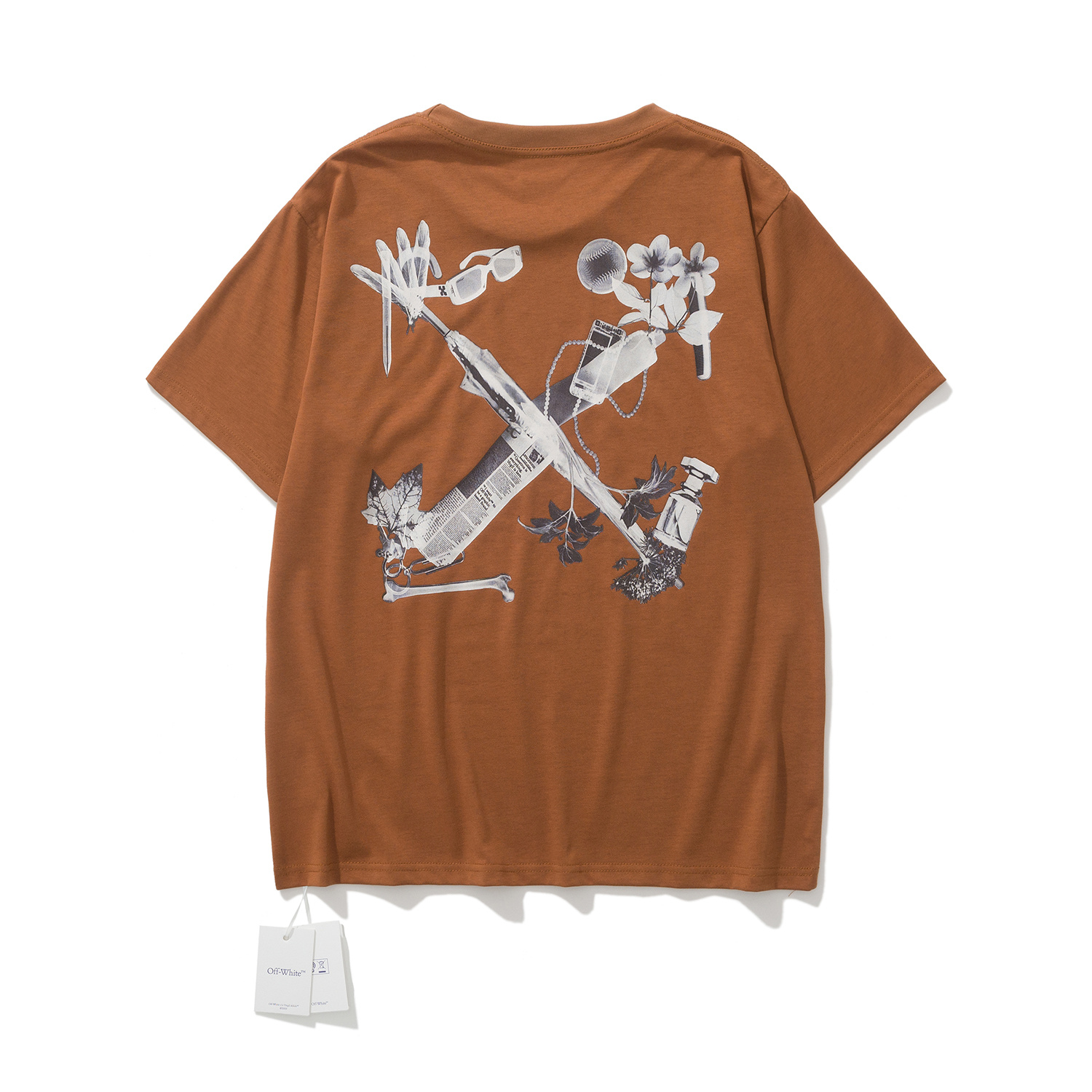 Off-White European Fit Black Light Brown Graphic T-Shirt 6133