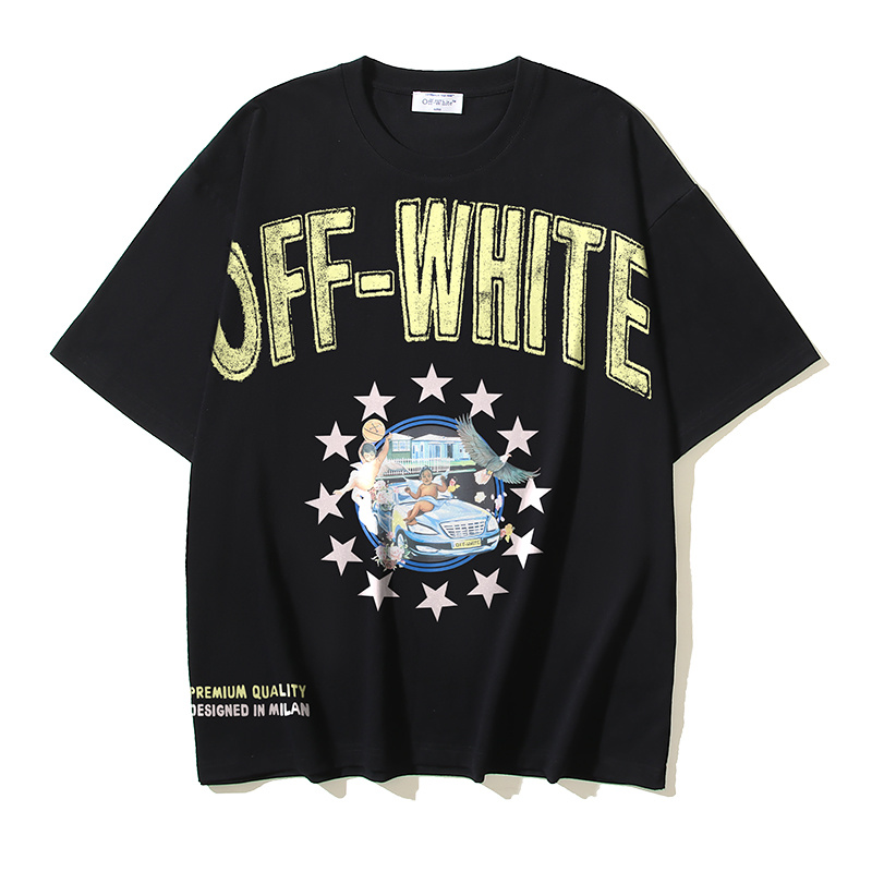 Off-White Fresco Star Over Angel Sports Car Letter Star Heavyweight T-Shirt H110 1154