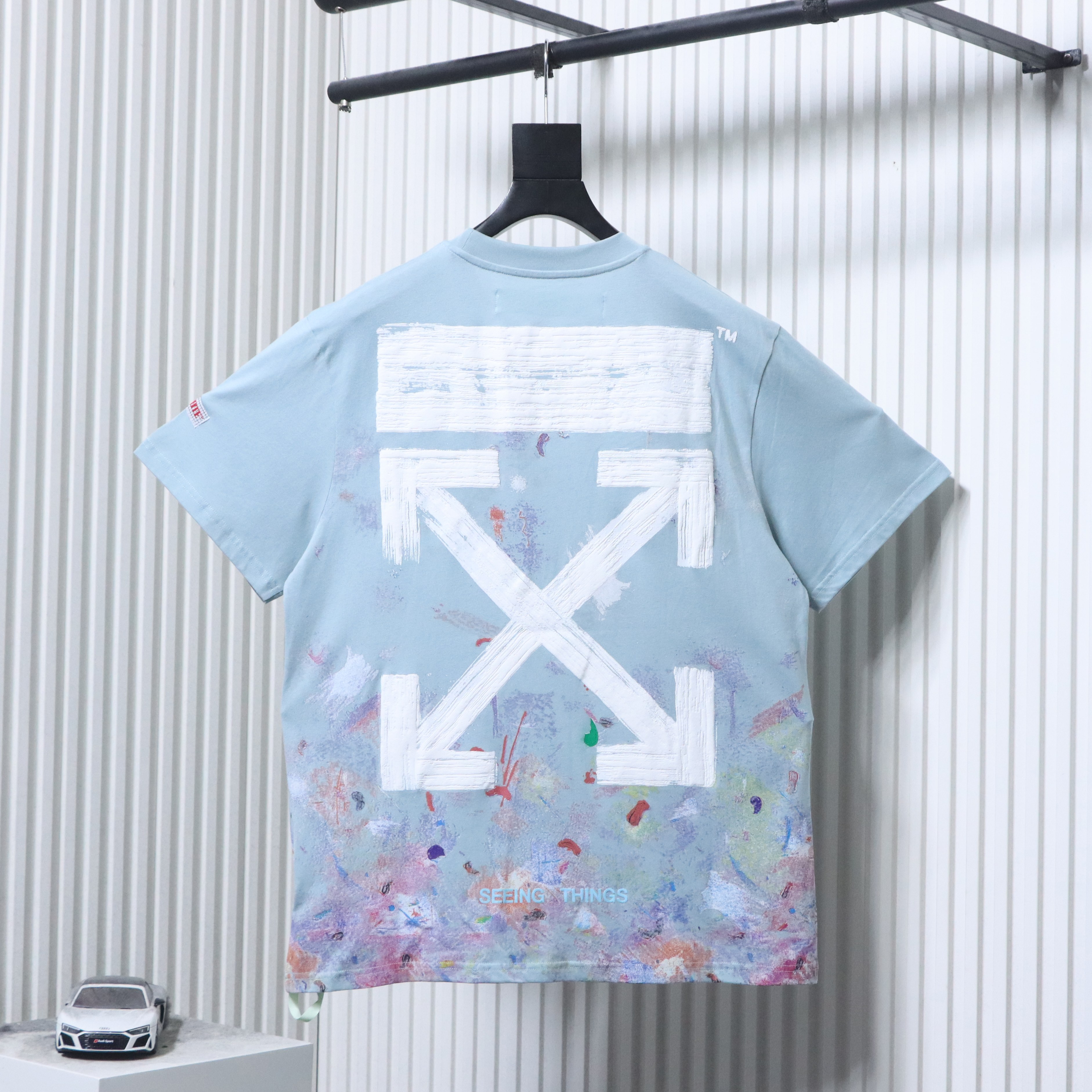 Off-White Starry Firework Ink Splash Arrow T-Shirt Black H150
