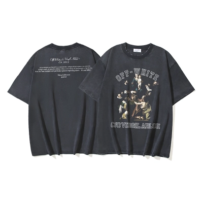 Off-White Watercolor Religious Oil Painting Letter Washed Heavyweight T-Shirt Black H120 1158 01