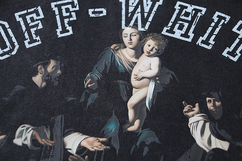 Off-White Watercolor Religious Oil Painting Letter Washed Heavyweight T-Shirt Black H120 1158