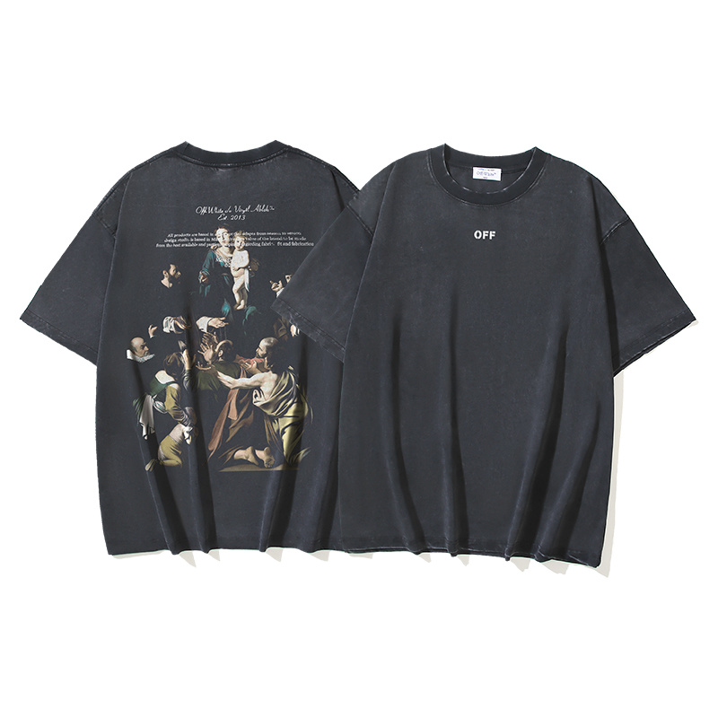Off-White Watercolor Religious Oil Painting Letter Washed Heavyweight T-Shirt White H120 1162
