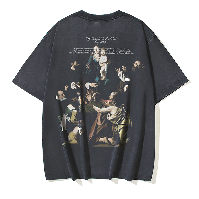 Off-White Watercolor Religious Oil Painting Letter Washed Heavyweight T-Shirt White H120 1162