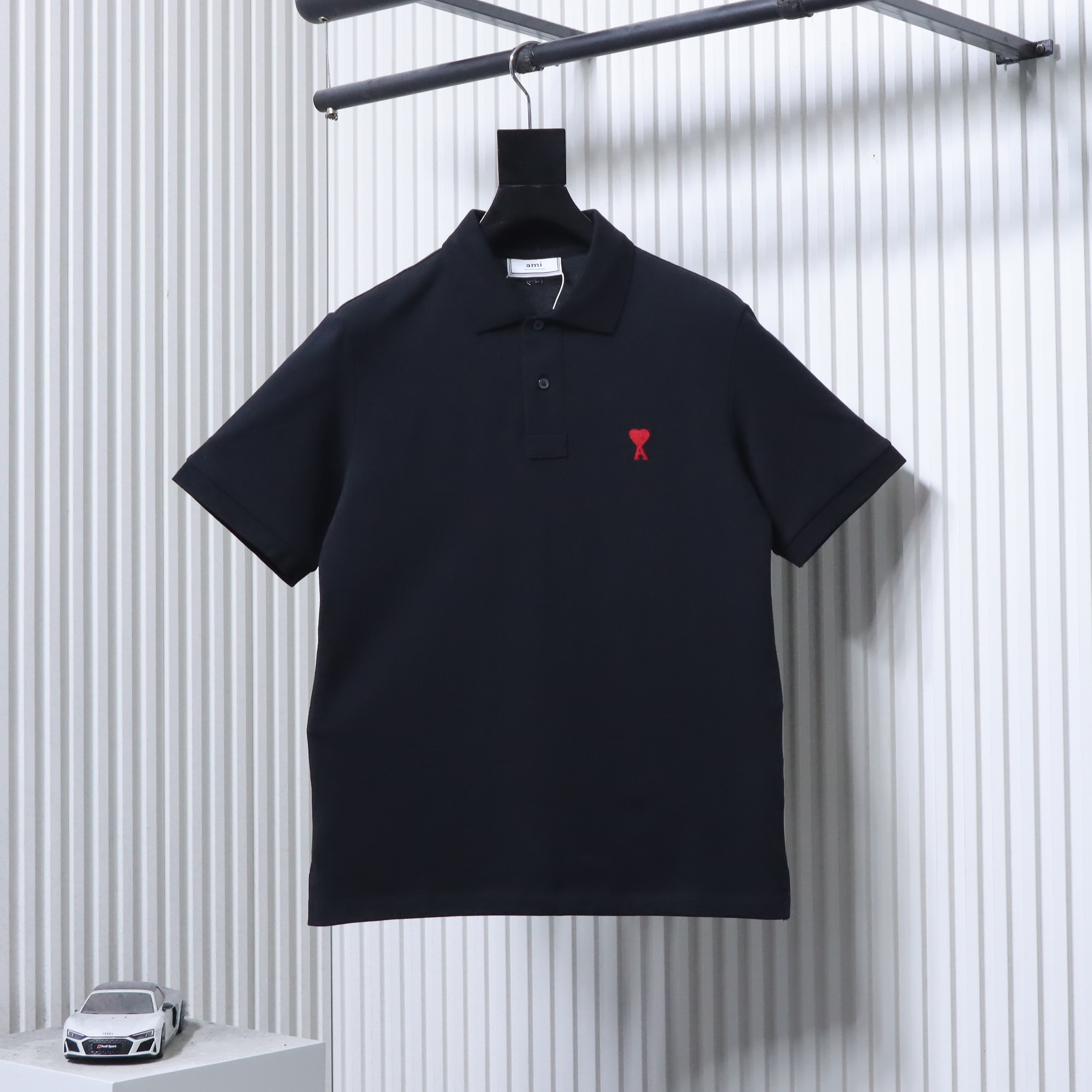 Amiri Classic Heart Embroidered Black Polo Shirt h170