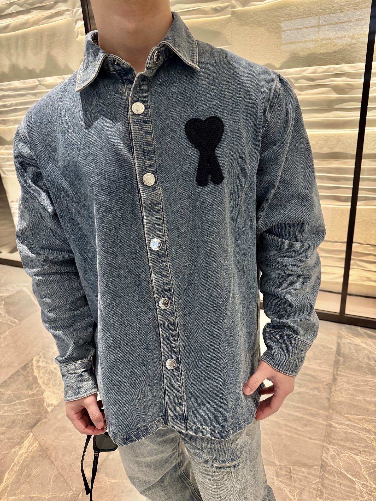 Amiri Heart Embroidered Denim Shirt h270