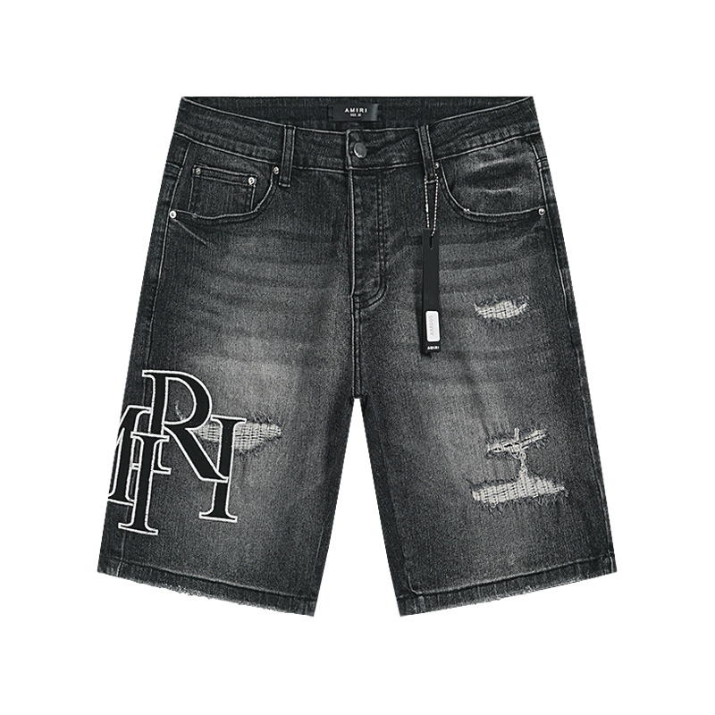 Amiri Logo Patch Black Denim Shorts H200 AM605