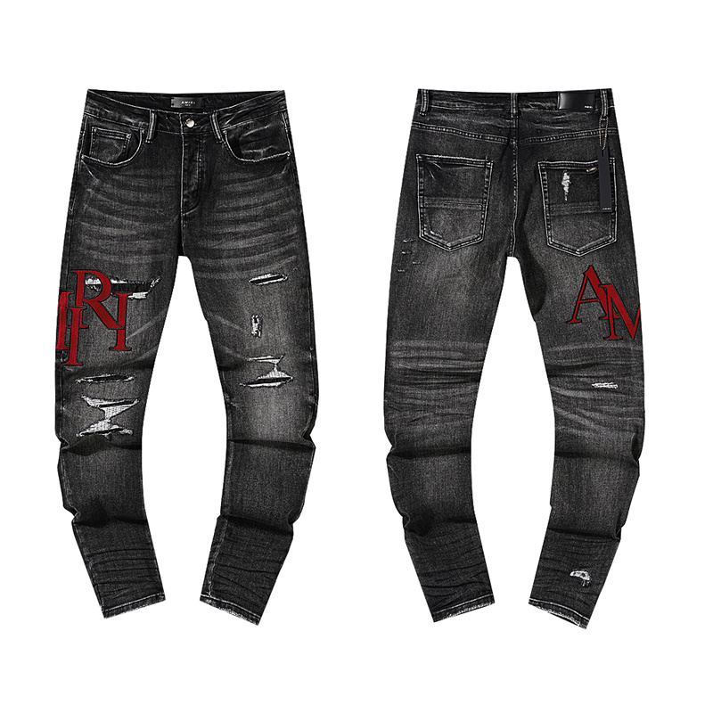 Amiri Logo Patch Distressed Black Jeans H200 AM320
