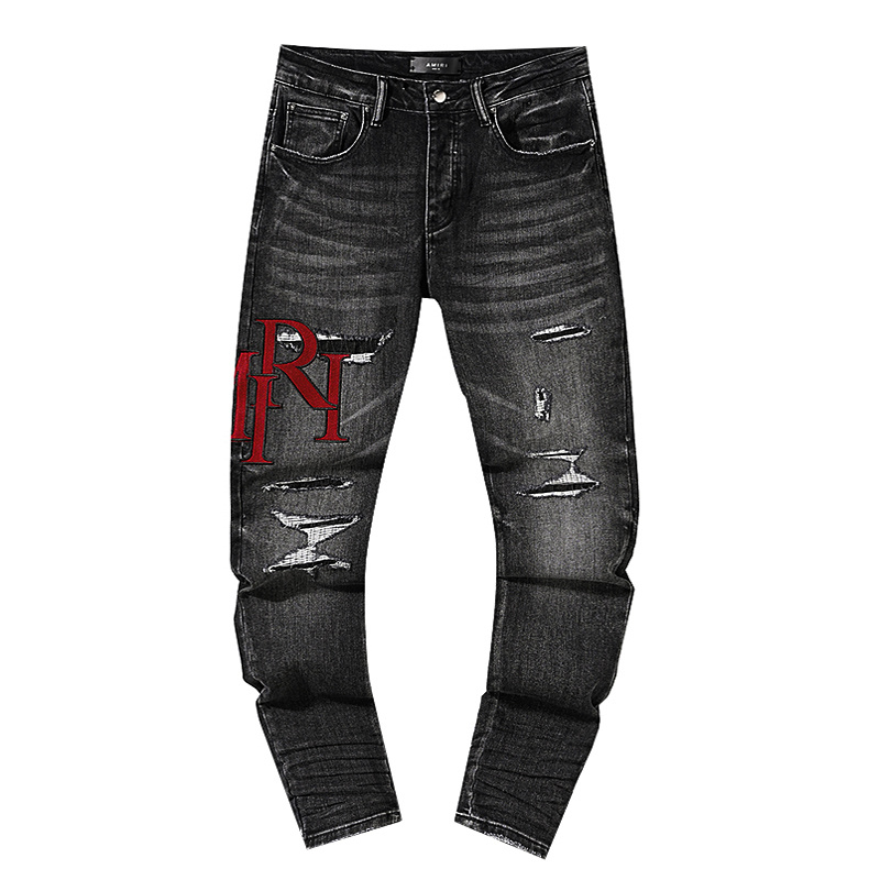 Amiri Logo Patch Distressed Black Jeans H200 AM320