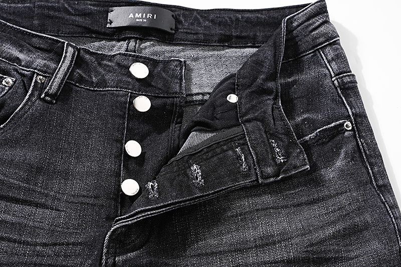 Amiri Logo Patch Distressed Black Jeans H200 AM320