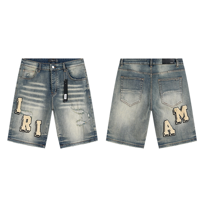 Amiri Logo Patch Light Blue Denim Shorts H200 AM603