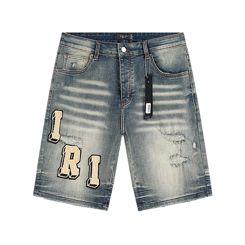 Amiri Logo Patch Light Blue Denim Shorts H200 AM603