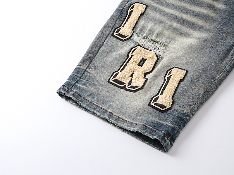 Amiri Logo Patch Light Blue Denim Shorts H200 AM603
