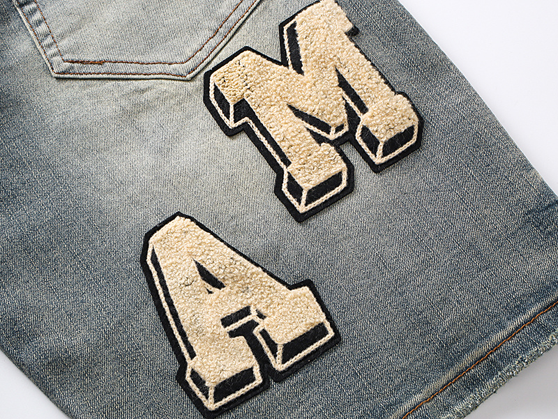 Amiri Logo Patch Light Blue Denim Shorts H200 AM603