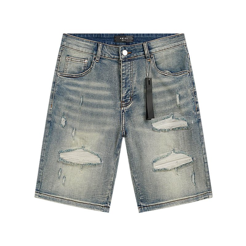 Amiri Logo Patch Light Blue Denim Shorts H200 AM606