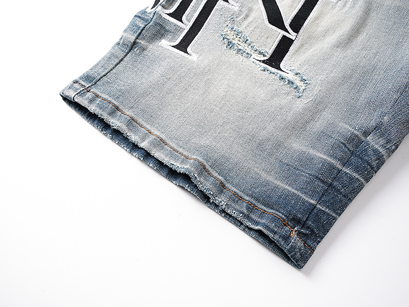 Amiri Logo Patch Light Blue Denim Shorts H200 AM607